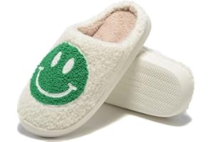 KOLEGE Retro Fuzzy Face Slippers for Women Men, Retro Soft Fluffy Warm Home Non-Slip Couple Style Casual Smile Face Slippers Indoor Outdoor Anti-Skid Warm Cozy Foam Slide Fuzzy Slides with Soft Memory Foam Shoes