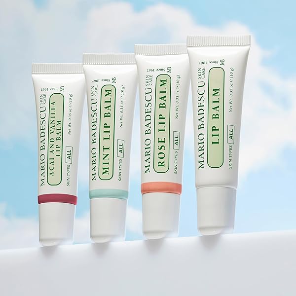 MARIO BADESCU MOISTURIZING MINT LIP BALM FOR DRY CRACKED LIPS, INFUSED WITH COCONUT OIL AND SHEA BUTTER, ULTRA-NOURISHING LIP CARE MOISTURIZER FOR SOFT, SMOOTH AND SUPPLE LIPS, 0.35 OZ
