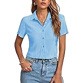 LYANER Women's Rib Knit Collar V Neck Button Down Ruffle Tirm Short Sleeve Crop Top Blouse Shirt