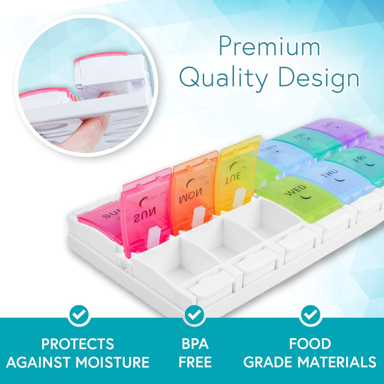 KEENHEALTH Daily Pill Organizer, BPA-Free, Large Compartments, Pills & Supplements for 7 Days, Moisture Resistant, Arthritis-Friendly, Rub-Resistant Silk Print (2): Health & Personal Care