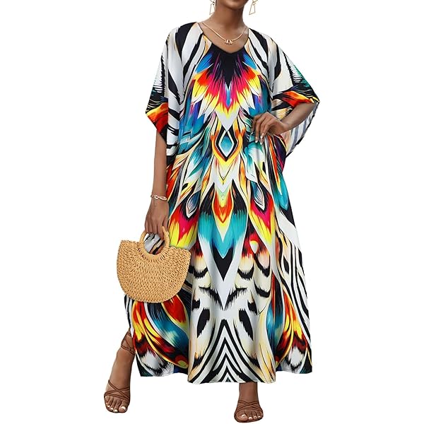 Swim Coverup Caftan tie dye Housea Dress Side Split Loungewear
