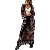 Perbai Womens Boho Cardigan Sweater Open Front Fringed Tassels Aztec Maxi Cardigan Jacket