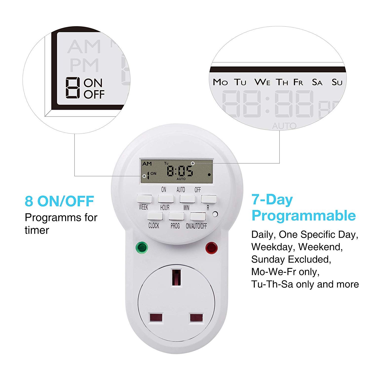  HBN Weekly Programmable Electronic Plug-in Digital Timer 