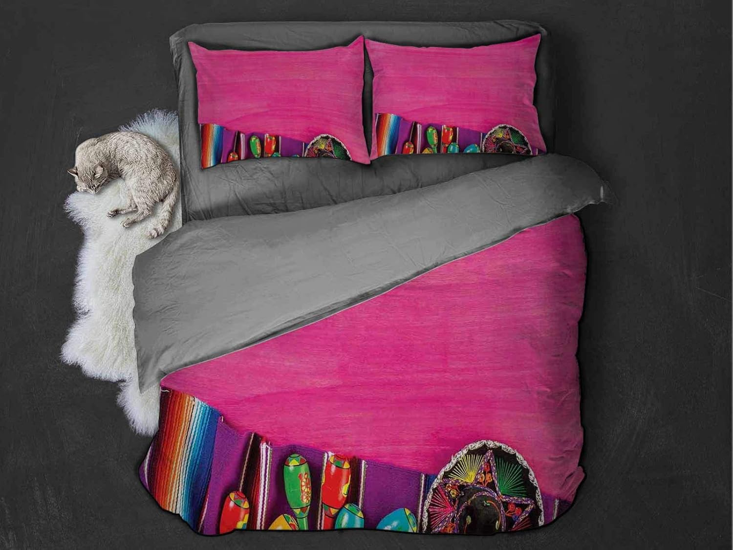 Toopeek Mexican 100 washed microfiber bed set View of Folkloric Serape Blanket Charro and Music