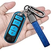 Sindeda Mazda Key Fob Cover with Keychain Soft Full Protection Key Shell Case Compatible with Mazda 3 6 8 Miata MX-5 CX-5 CX-9 (Blue)