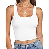 AURUZA Crop Tops for Women, Womens Double Lined Tank Tops U-Neck Basic Workout Tank Tops Woman Sleeveless Shirt Going Out Top 2XL White