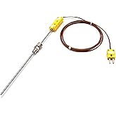 T-PRO K-Type Sheathed Thermocouple 0-1000℃,R1/8 screw thread, Thermocouple Plug with 2M/6.6Ft Compensating lead wire