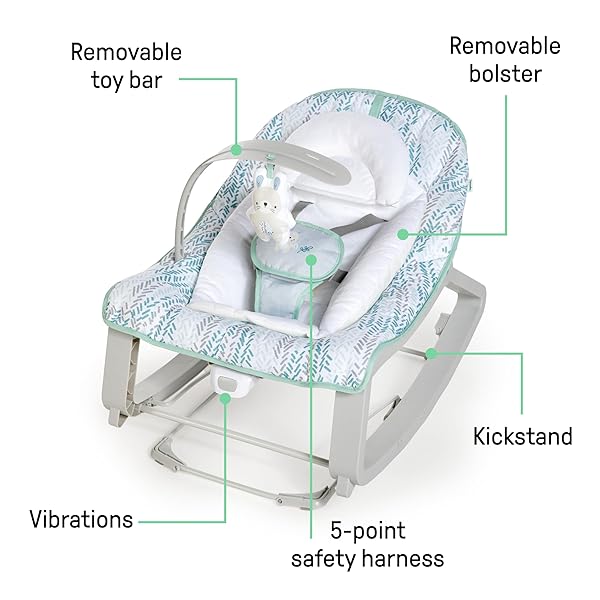INGENUITY KEEP COZY 3-IN-1 GROW WITH ME VIBRATING BABY BOUNCER SEAT & INFANT TO TODDLER ROCKER, VIBRATIONS & -TOY BAR, 0-30 MONTHS UP TO 40 LBS (SPRUCE)