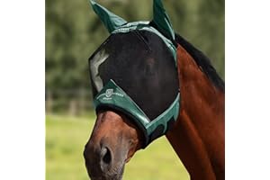 Harrison Howard Pro Luminous Horse Half Face Fly Mask Large Eye Space with Ears UV Protection for Horse Hunter Green L