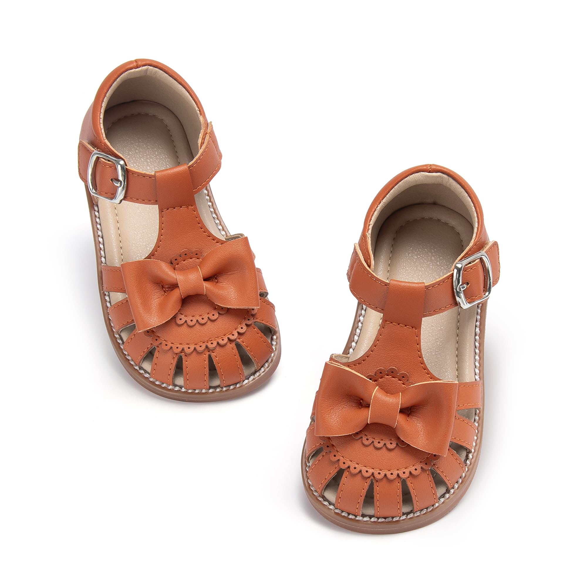 Otter MOMO Girls Closed Toe Princess Flat Sandals with Comfort Sole Summer Brown Sandals Size 8 Image