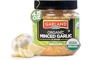 GARLAND FOOD SINCE 1992 Garland Food Organic Minced Garlic 4.5 oz – Made in the USA - Fresh Flavor, Convenience, and Nutritional Power of Minced Garlic Organic