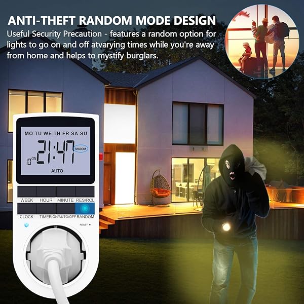 RATEL Digitale Elektronische Zeitschaltuhr Steckdose 10 Programmierbarer Plug In Timer Schalter mit Reset Tool LCD Display und Anti Theft Zufallsmodus fr Beleuchtung Lfter usw