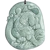 QVFVJA Real Natural Green Jade Tiger Pendant Necklace for Men and Women Genuine Certified Jadeite Jewelry Hand Carved Zodiac Amulet Protection Bring Good Fortune Birthday Valentine's Day Gift