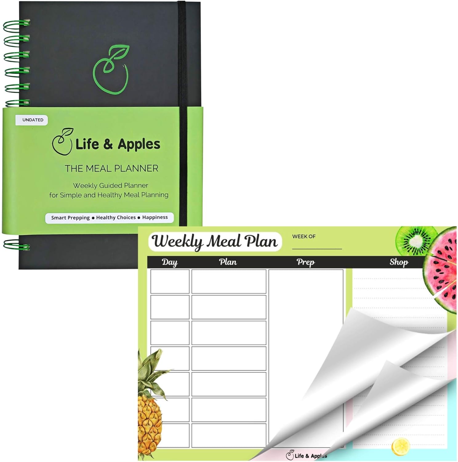 Life & Apples Meal Planning Bundle: Meal Planner Notebook with Recipe Cards and Expense Trackers and Meal Planning Pad with Tear Off Grocery List