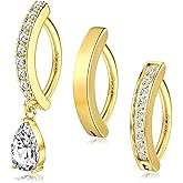 CHARMONLINE 14K Gold Filled Belly Button Ring 14G Navel Ring Stainless Steel Clicker Belly Rings Hoop CZ Teardrop Reverse Belly Button Rings Belly Piercings Jewelry for Women 