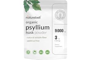 NatureBell Psyllium Husk Fiber Supplement, 9,000mg Per Serving, 3lb (48oz) Powder | Organic Soluble Fiber for Digestive & Gut Health | Plant-Based, Unflavored, Non-GMO, Gluten-Free