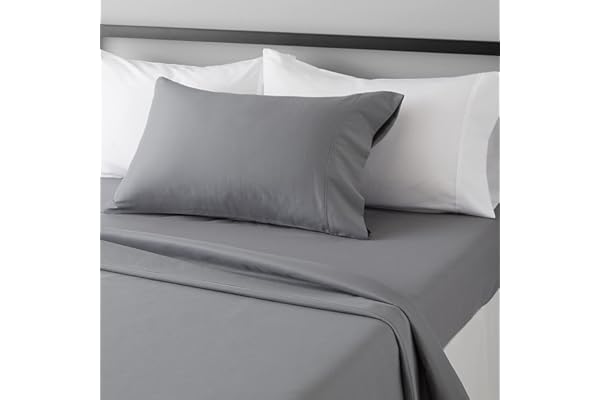Amazon Basics Lightweight Super Soft Easy Care Microfiber 3-Piece Bed Sheet Set With 14-inch Deep Pockets, Twin XL, Dark Gray, Solid
