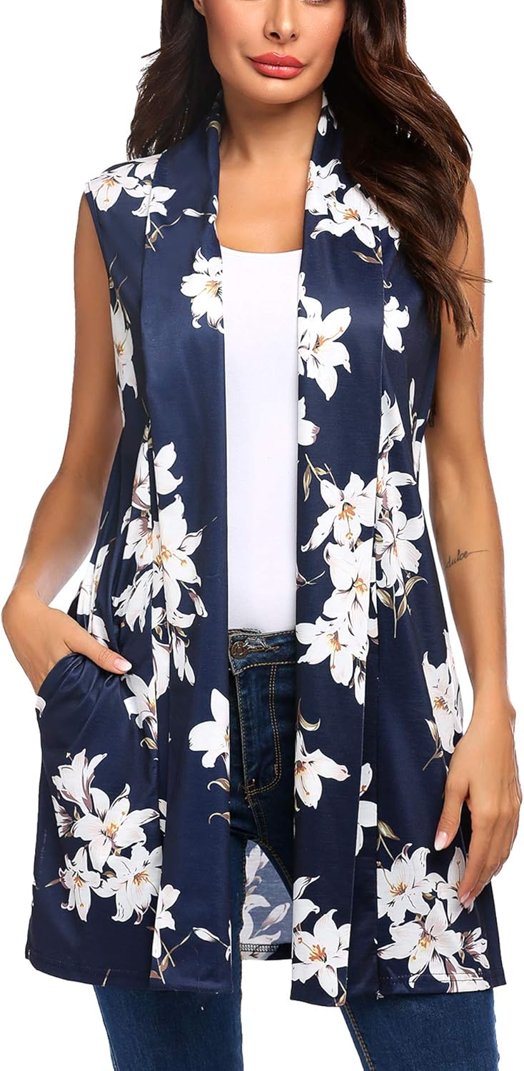 Beyove Womens Long Vests Sleeveless Draped Lightweight Open Front Cardigan Layering Vest with Side Pockets at  Women’s Clothing store