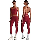 ABOCIW Workout Sets for Women 2 Piece Backless Strappy Padded Tank Tops High Waist Leggings Gym Yoga Pilates Outfits