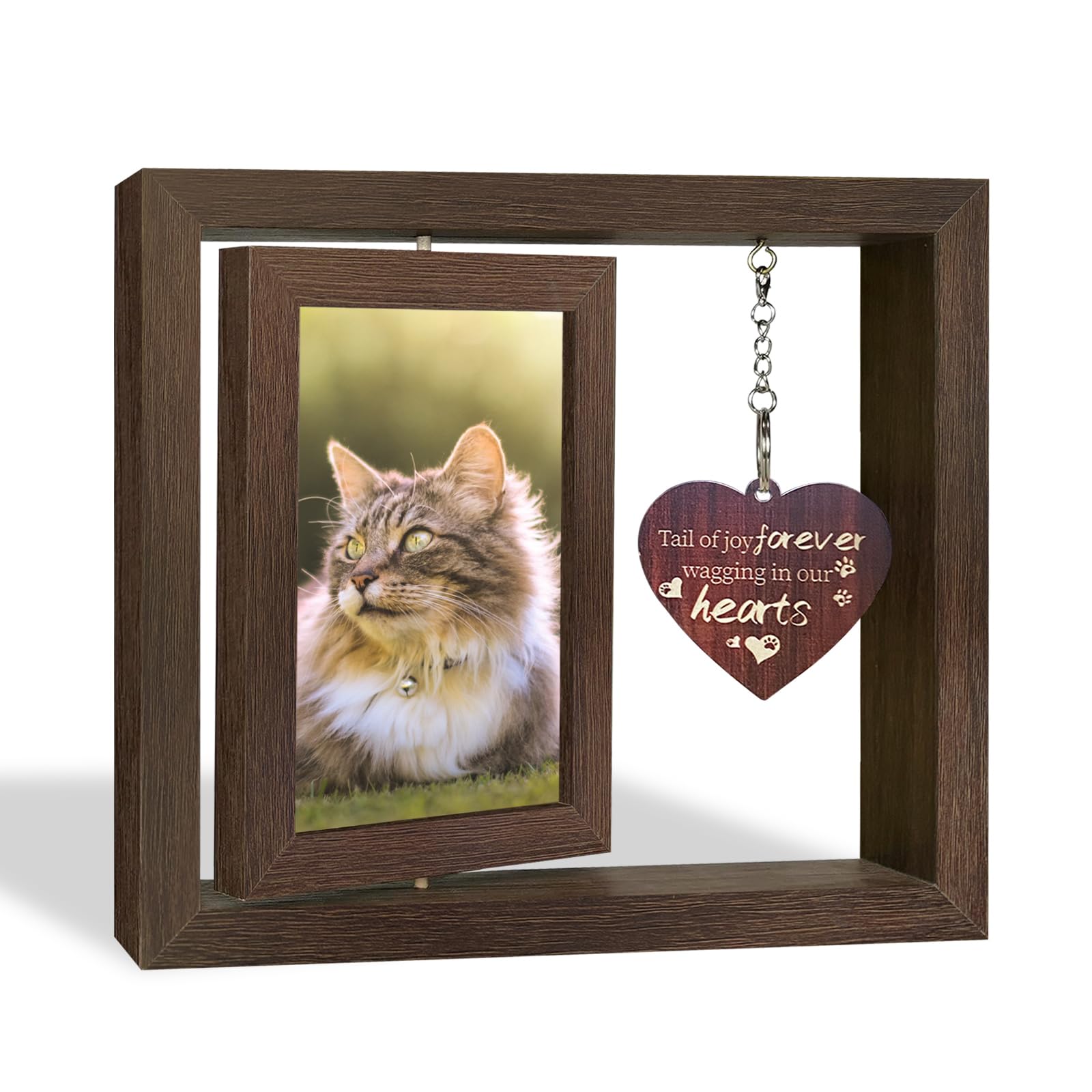 Rotating Wooden Pet Memorial Photo Frame for 4x6 Picture | Loss of Cat Memorial Sympathy Bereavement Condolence Gift for Cat Owners | Pet Memory Photo Frame Gifts