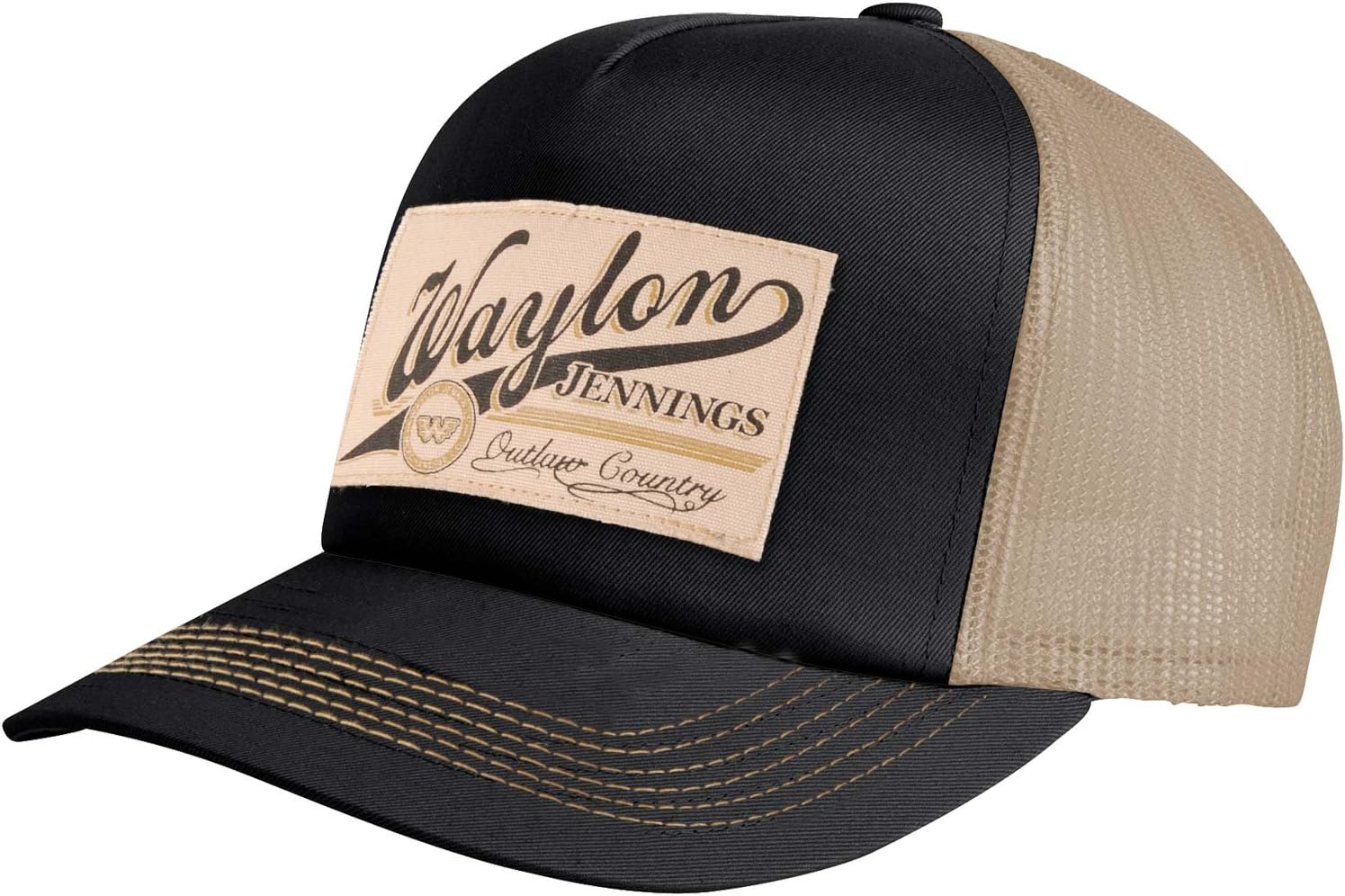 Waylon Jennings Men's Patch Trucker Hat Trucker Cap Cream