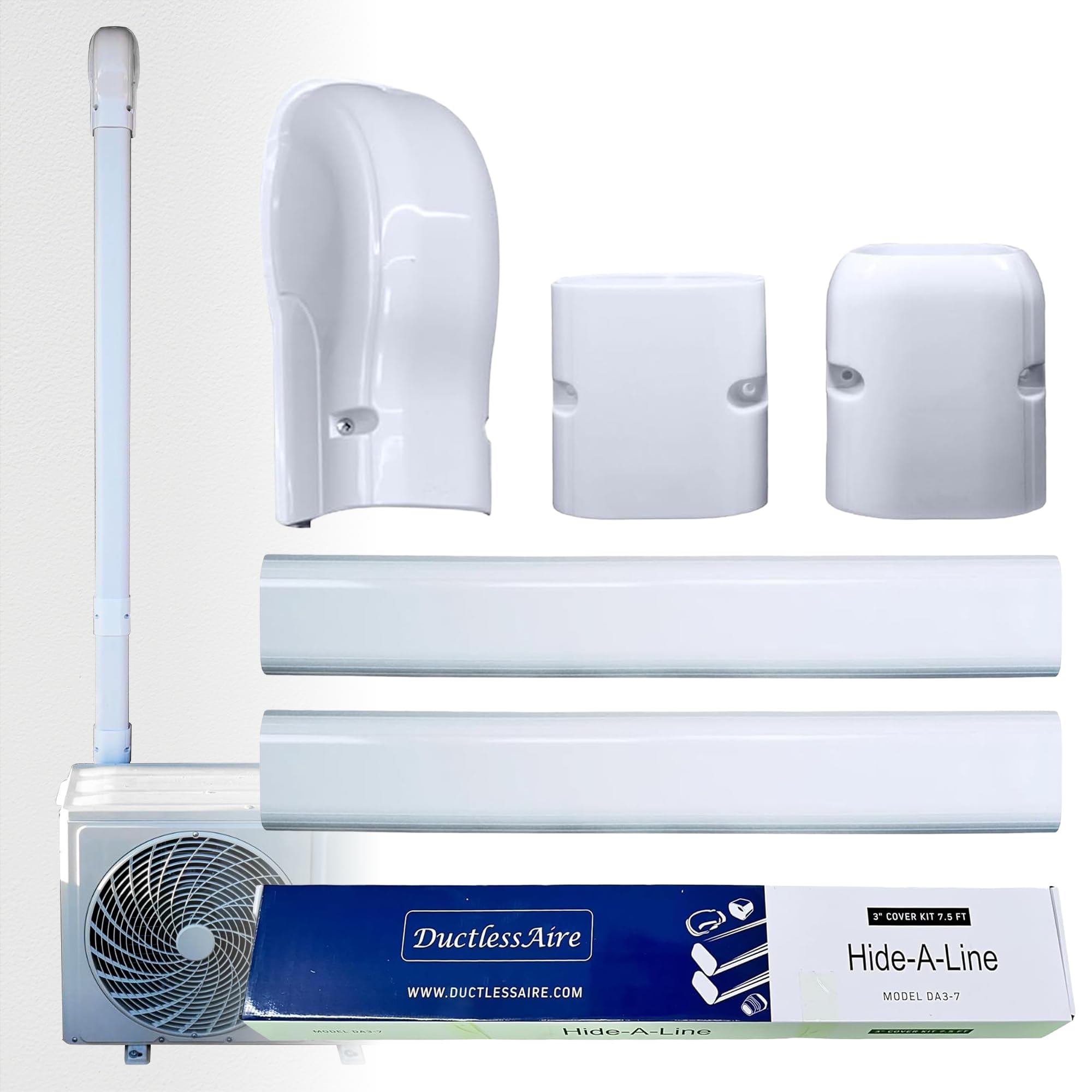 Photo 1 of DuctlessAire Mini Split Line Set Cover Kit - Paintable Lineset Cover - Line Set Covers for Ductless Air Conditioner, Mini Split AC/Heating System, HVAC, Central AC Unit, Heat Pump (White, 3" x 7.5 ft)