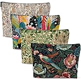 4 Pcs Cosmetic Bags for Women Makeup Bag, Thank You Gifts Christmas Birthday Friendship Gifts for Girls Friends Bestie Grandma Teacher Travel Toiletry Bag, Vintage Abstract Botanical Flower Bird