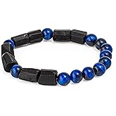 Conscious Items - Blue Tiger Eye & Black Tourmaline Bracelet - Stress Less Aura Protection - Tiger Eye & Black Tourmaline Men's & Women's Jewelry
