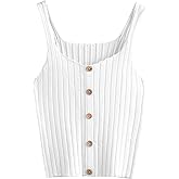 SweatyRocks Women's Sleeveless Vest Button Front Crop Tank Top Ribbed Knit Belly Shirt