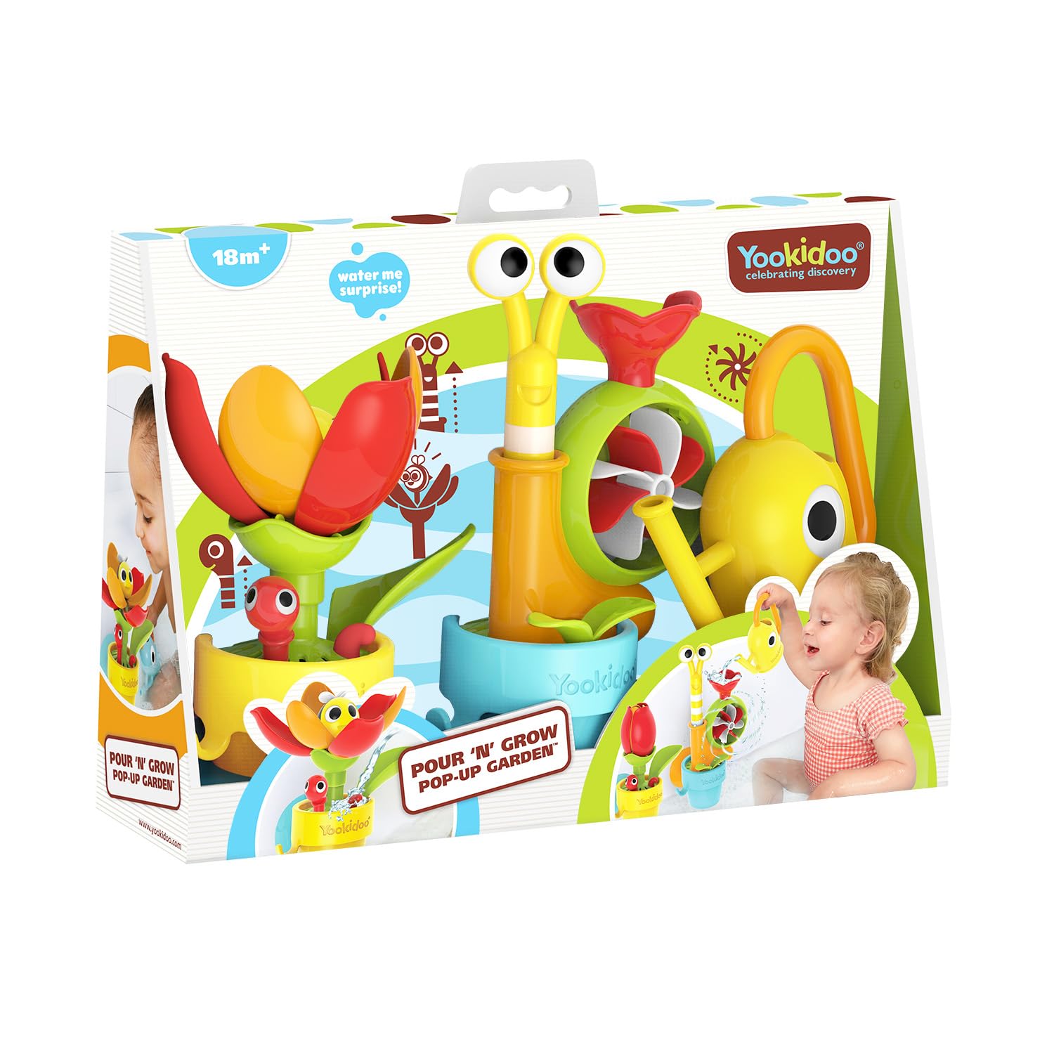 Yookidoo Toddler Baby Bath Toy (Ages 1-3) Garden Adventure Set Bundle: Snail & Flower with Watering Can (Mold Free) Attach to Any Tub or Shower Fun for Bath Time - Great for Boys , Girls , & Kids