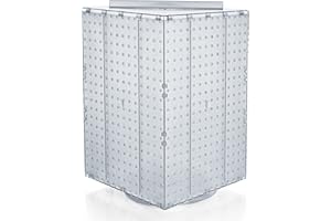 Azar Displays 701414-CLR Rotating Display Stand - 4-Sided Display Racks - Peg Display Carousel (14” W x 14” D x 20” H) - Easy Assemble Revolving Display for Retail - Pegboard Organizer, Clear
