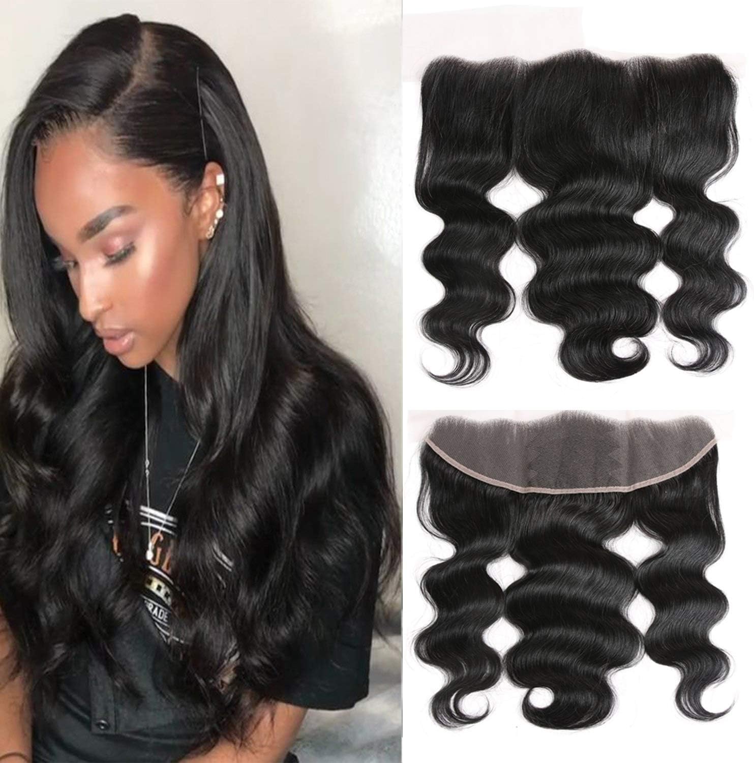 Sayas 8A Grade 12 Inch Free Part Ear To Ear 13x4 Full Lace Frontal Closure Bleached Knots Body Wave With Baby Hair Brazilian Virgin Hair Frontal Unprocessed Hair 100% Hand Made Natural Color