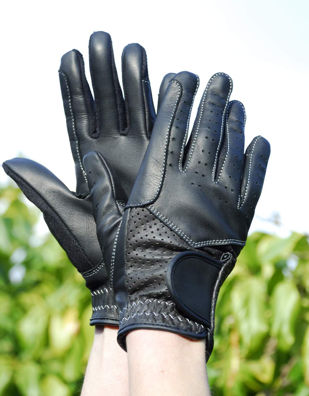 Rhinegold Leather Riding Gloves-Large-Black