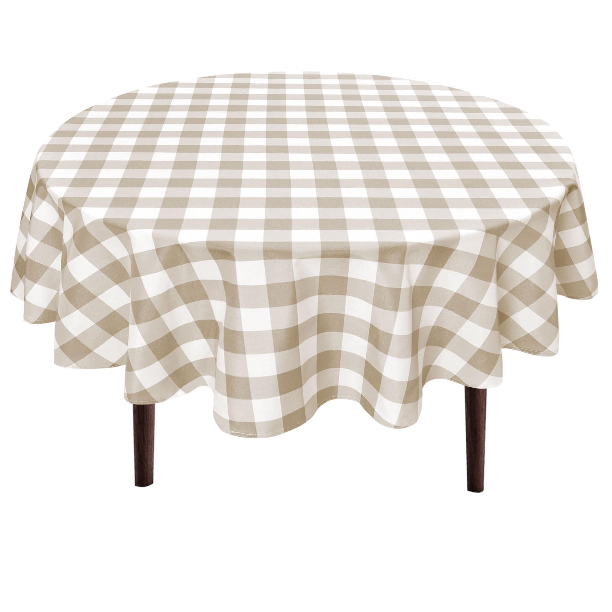 Photo 1 of Hiasan Checkered Round Tablecloth 90 Inch - Waterproof Stain and Wrinkle Resistant Washable Fabric Table Cloth for Dining Room Party Outdoor Picnic,Khaki and White