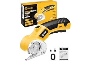 Saker Cordless Electric Scissors,Cardboard Box Cutter,4V Rechargeable Rotary Cutter with Safety Lock & LED Light,Cardboard Cutter for Cutting of Fabric, Leather, Carpet, Plastic, and More