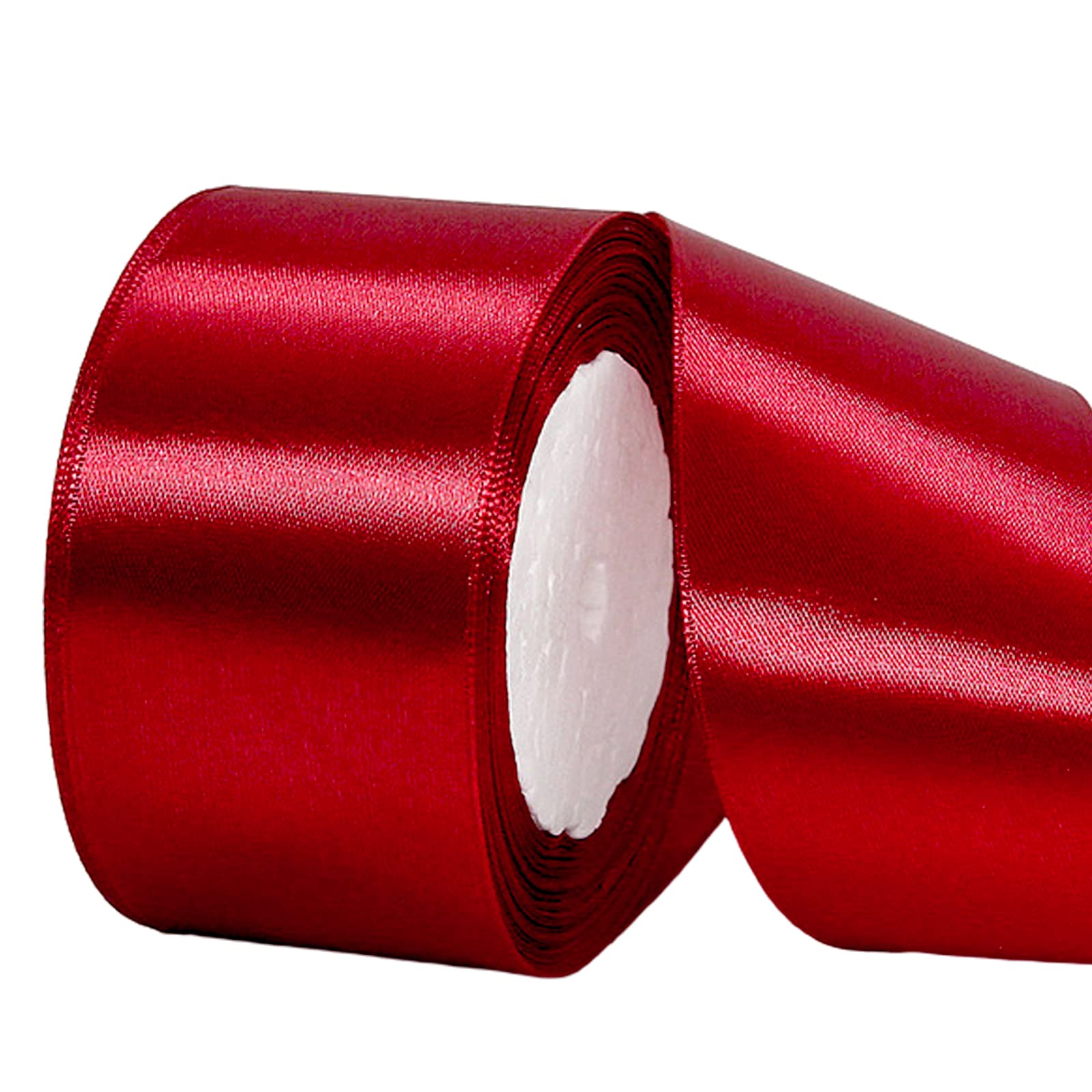 POPOYU Dark Red Satin Ribbon 50mm, 22m Claret Red Hair Ribbon Cake Bows,Polyester Ribbons Fabric Gift Satin Ribbons for Gift Wrapping,Basket Cake Craft,Wedding Car,Union Jack Xmas Birthday Party Decor