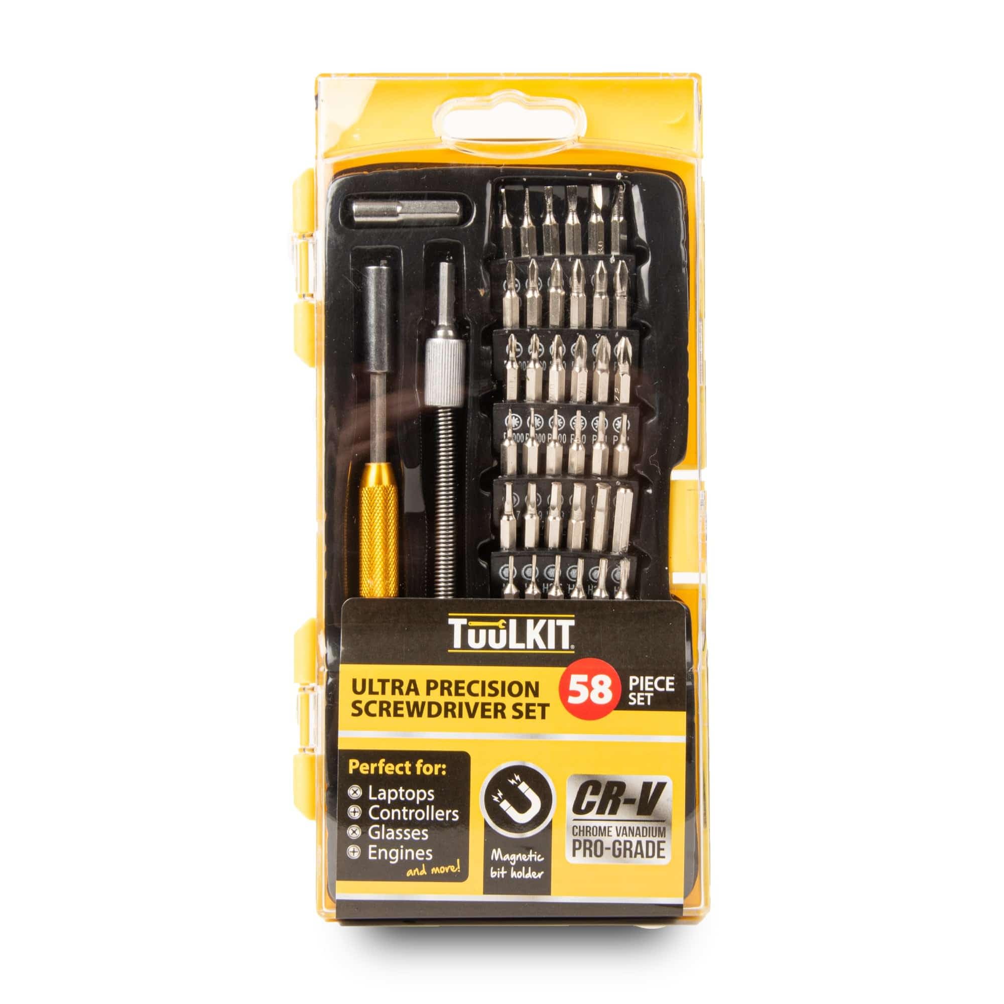 TUULKIT 58 Piece Ultra Precision Screwdriver Bit Set with Case | Magnetic Bit Holder – Perfect Set Laptop, Controller, Glasses and Engines – Contains Hex, Torx, Extension Bars, Socket, Tri-Wing