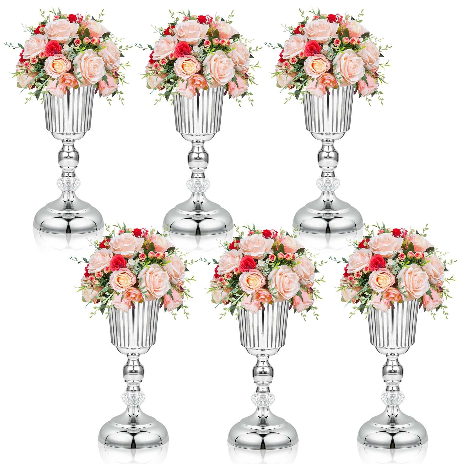 Photo 1 of 11.6 inches Metal Wedding Flower Trumpet Stripe Vases Table Centerpieces for Artificial Flower,Arrangements Anniversary Celebration/Wedding/Party/Birthday Event Aisle Home Decor (Silver, 6pcs)