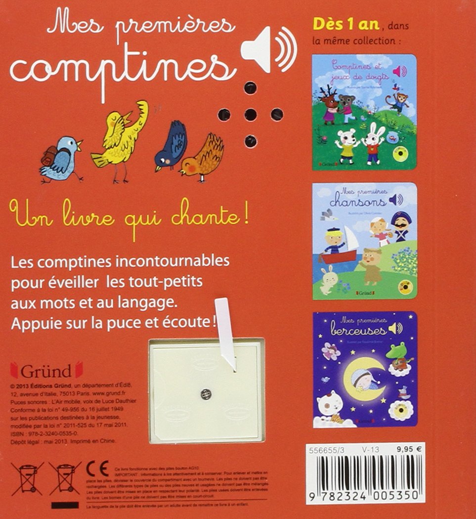 Amazon Com Mes Premieres Comptines Livre Sonore Avec 6 Puces Des 1 An Mes Premiers Livres Sonores French Edition Cordier Severine Books