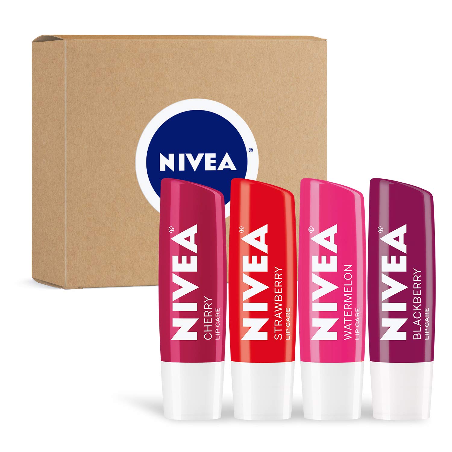 NIVEA Lip Care Fruit Variety Pack - Tinted Lip Balm for Beautiful, Soft Lips - Pack of 4