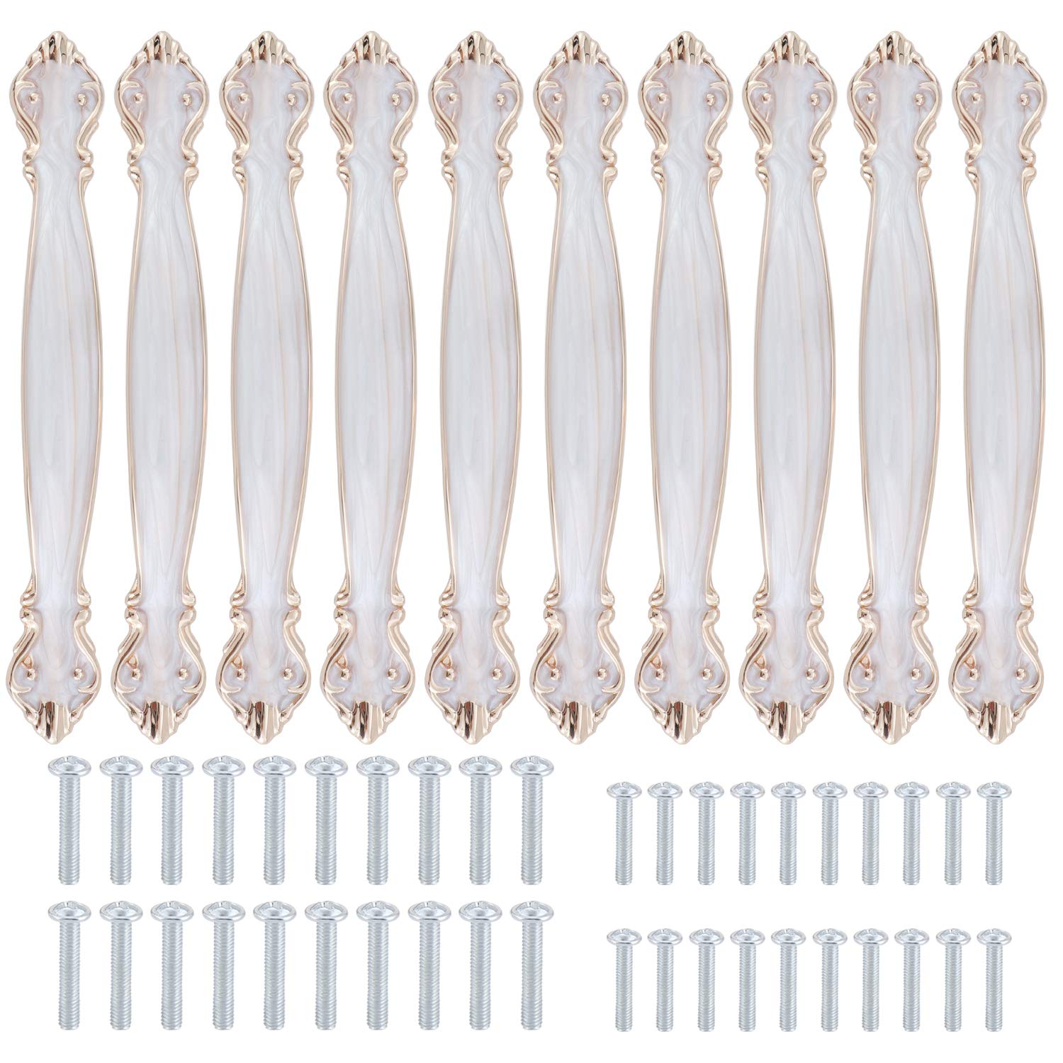 TsunNee 10PCS Vintage Cabinet Handles, Carved Drawer Pull Handles, Antique Cupboard Bow Pulls, Furniture Door Pull Handles, 96mm 3.78inches Hole Distance, Amber White