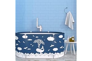 PLKO Foldable Bathtub Portable Soaking Bath Tub,Eco-Friendly Bathing Tub for Shower Stall,Thickening with Thermal Foam to Keep Temperature… (XL Blue Whale)