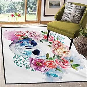 Alfombra de Esqueleto, diseño de Calavera con Cabeza de Flores