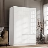 Blisswood High Gloss 3 Door Wardrobe with Storage & Hanging Rail - White view 4