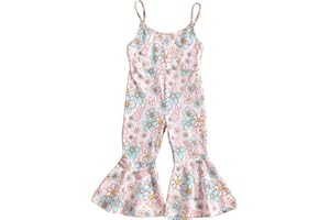 YOKJZJD Toddler Baby Girl Easter Outfit Rabbit Sleeveless Romper Jumpsuit Overalls Bunny Bell Bottom Pants Leggings