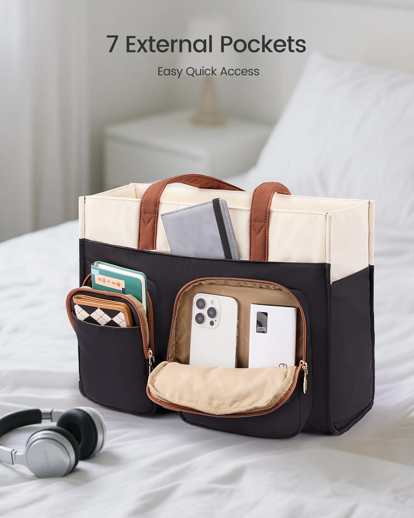 LOVEVOOK Teacher Tote Bag for Women,Multi-pocket Laptop Bag with Large Cup Holder,Nurse Bags Work Travel Computer Handbag