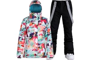 GSOU SNOW Women's Ski Jackets and Pants Set Snowboarding Snowsuit Snow Coat Hooded Waterproof Windproof
