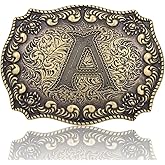 Btilasif Belt Buckles Men Western Cowboy Initial Letters ABCDJMR Mens Texas Rodeo Belt Buckle for Boys Girls