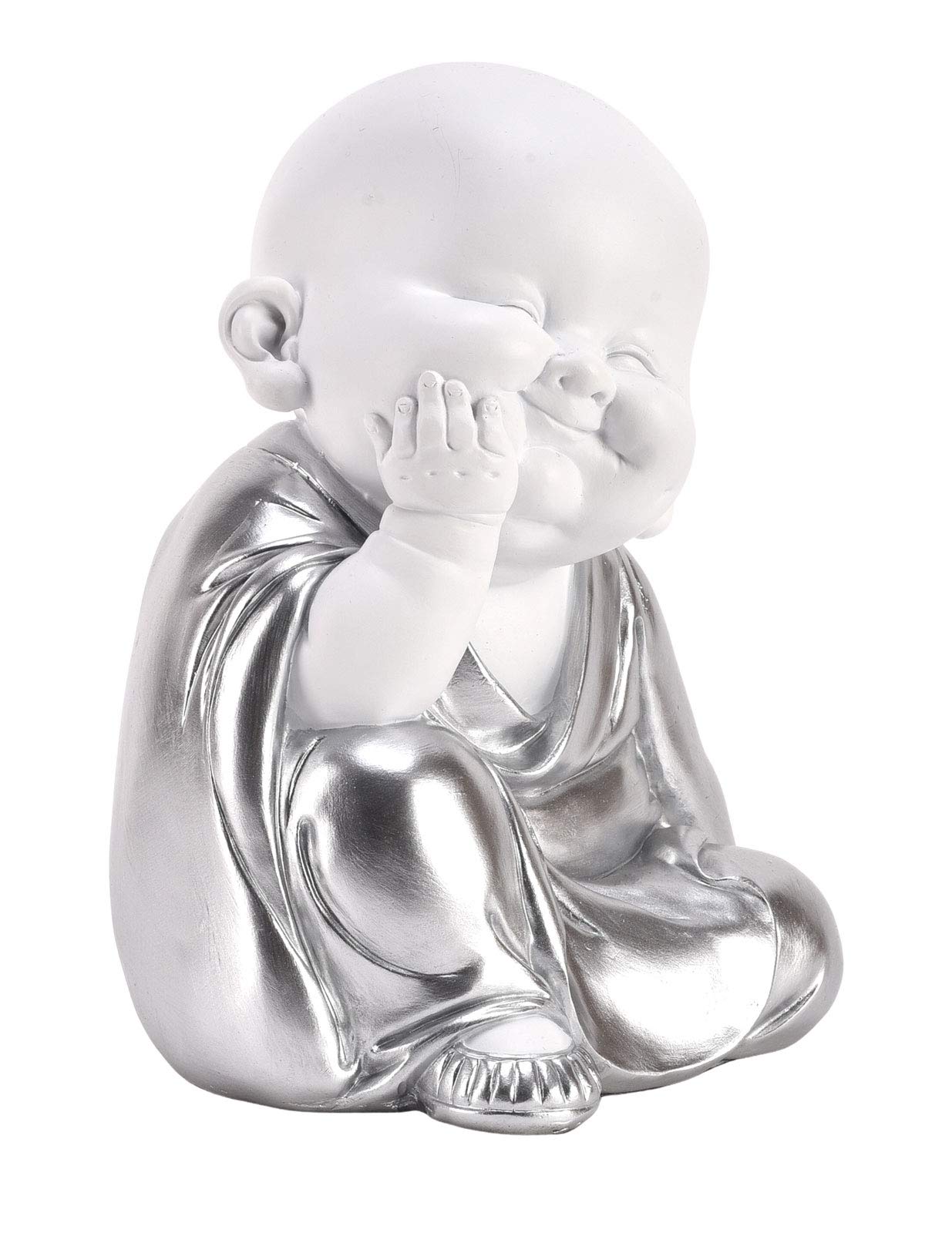 Widdop HESTIA Baby Buddha Silver and White Buddha Child Zen Gift Ornament Hands on Chin HE1675