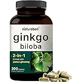 NatureBell Ginkgo Biloba 6,000mg with Panax Ginseng 500mg Per Serving | 300 Capsules – Max Strength Ginko Biloba Extract Supplements - Promotes Memory, Focus, and Brain Health